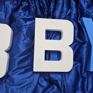 Baby Shower Bundle White and Blue Decorative Letters,Setin Table Skirt,2 Unbrela